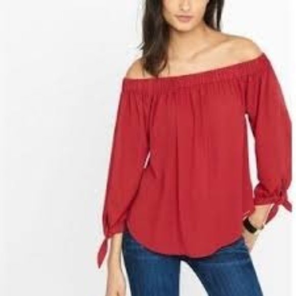 COPY - Express raspberry truffle red off shoulder chiffon blouse with sleeves d… - Picture 7 of 7